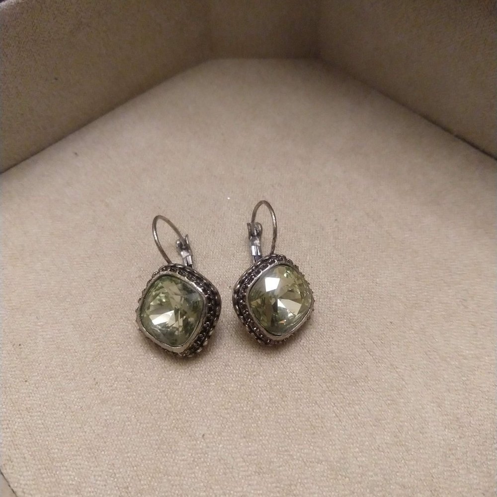 Green Halo Crystal Drop Earrings
